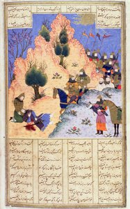 Iskandar Confortando o Dying Dara, de Firdawsis Shanaman, c.1440-45 (caneta, tinta e wc em pergaminho) de Persian School
