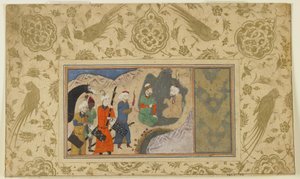 Iskandar visita um eremita, c.1500 (aquarela opaca, tinta e ouro sobre papel) de Persian School