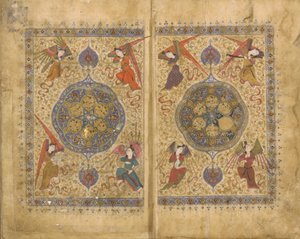 Khamsa (Quinteto) por Khwaju Kirmani, Shiraz, Irã, período Timurid, 1437-38 (aquarela opaca, tinta e ouro sobre papel) de Persian School