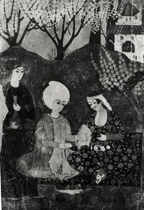 Homem e uma mulher em um jardim de Persian School