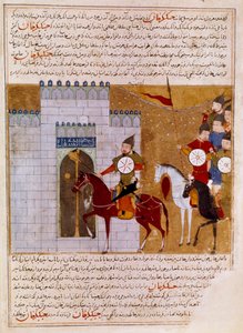 Mongóis sitiando uma fortaleza persa em miniatura tirada de "Jami al-tawarikh" (Jami al tawarikh) ou "História Universal" pelo historiador Rashid al-din (al din) (1247-1318) Por volta de 1430 Paris, B.N. de Persian School