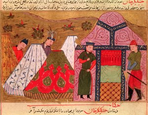 Ms.Sup.Pers.1113. fol. 66v O Acampamento de Genghis Khan (c.1162-1227) de um livro de Rashid al-Din (1247-1318) de Persian School