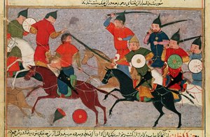 Ms Pers.113 f.49 Genghis Khan (c.1162-1227) em Battle, de um livro de Rashid-al-Din (1247-1318) (guache)