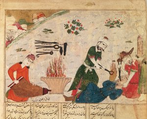 Supp Pers 493 fol.363v Tortura de um dos guardas Haftvads, do Shahnama (Livro dos Reis) por Abul-Qasim Manur Firdawsi (c.934-c.1020) de Persian School