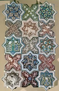 Painel de azulejos, Kashan, Irão Central, c.1250-1300 (faiança) de Persian School
