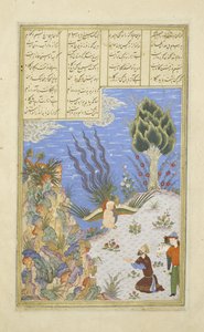 Persa 239 fol.16b O Simurgh restaura Z l para S m, ilustração do Shahnama (Livro dos Reis), por Abul-Qasim Mansur Firdawsi (c.934-c.1020), 1444 de Persian School