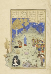 Rustam resgata Bhanhan do poço, ilustração do Shahnama (Livro dos Reis), de Abul-Qasim Mansur Firdawsi (c.934-c.1020), 1444 de Persian School