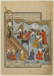 O Profeta Muhammad prega após a Batalha da Vala, c.1590 de Persian School