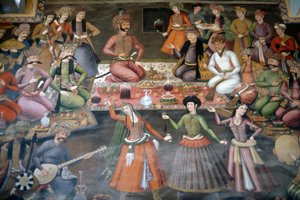 Shah Abbas I Great recebendo Nadr Vali Muhammad Khan de Khanate de Bukhara, Salão de Recepção de Persian School