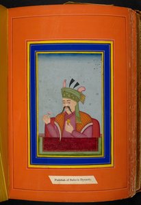 Shah Abbas I da Pérsia (reg. 1588-1629) cabeça e ombros retrato, olhando para a esquerda (aguarela opaca sobre papel) de Persian School