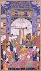 Shah Isma "il realiza a primeira audiência privada após sua adesão em Tabriz, c.1590-1600 de Persian School