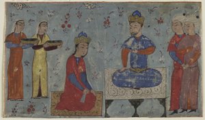 Sindukht antes de Sam (aquarela opaca, tinta e ouro no papel) de Persian School