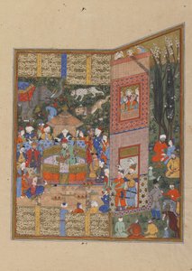 Os enviados de Salm e Tur antes de Faridun, c.1560 (aquarela opaca, tinta e ouro sobre papel) de Persian School