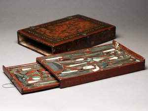 Kit de ferramentas retratando a Sagrada Família, c.1830 (meios mistos) de Persian School