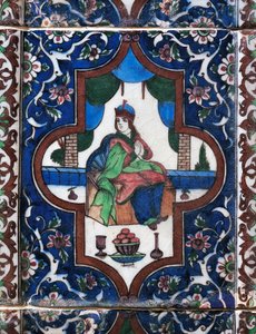 Mulher sentada, azulejo de cerâmica pintado, civilização persa de Persian School