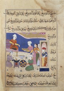 f.83v Preparação de doces para o Sultão de Mandu, a partir de um manuscrito sobre a cozinha indiana (vellum) de Persian School
