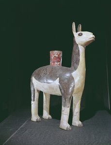 Navio de efígie de lama, cultura de Nazca (barro) de Peruvian School