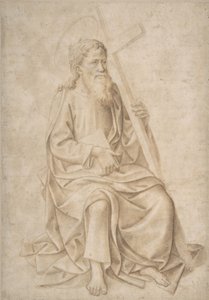 São Filipe sentado, segurando um livro e uma cruz, 1422-57. de Pesello Peselli