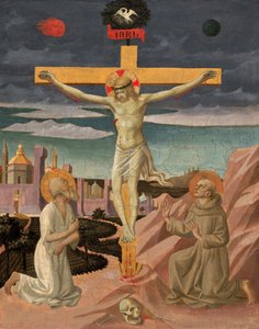 A Crucificação com São Jerônimo e São Francisco, c. 14451450. de Pesello Peselli