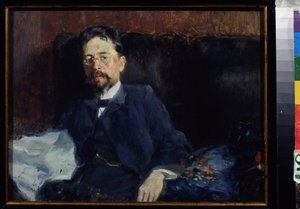 Retrato do Autor A. Chekhov (1860-1904). Pintura de Pyotr Alexandrovich Nilus (Peter Nilous) (Nilouss) (1869-1940/1943), óleo sobre tela