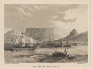 Cidade do Cabo e Montanha da Mesa, litho por Sarony und Co., 1855 (chromolitho)