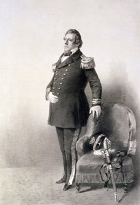 Comodoro Matthew Calbraith Perry (1794-1858) de "Cenas Gráficas na Expedição do Japão", gravado por P. Haas, publicado em 1856 (fotogravura)
