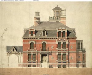 Eliphalet W. Blatchford House, Chicago, Illinois, LaSalle Street Elevação e Seção Parcial