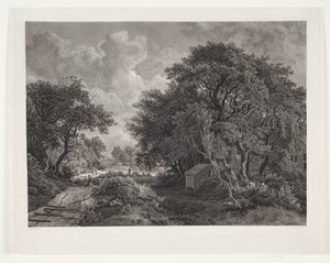 Estrada através de uma vila com árvores altas de Peter Christian Schøler