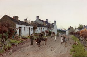 Uma Aldeia Galesa - Noite, cerca de 1890-1910 (aguarela e guache) de Peter Ghent