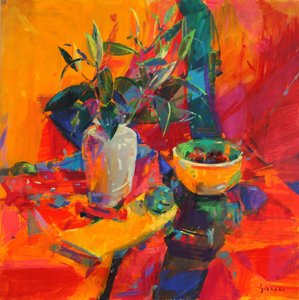 Lírios em um chão vermelho, 2012 de Peter Graham (Contemporary)