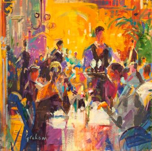 Almoço na Fortnum and Mason, 2020 (óleo sobre tela) de Peter Graham (Contemporary)