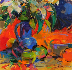 Lírios, 2021 (óleo sobre tela) de Peter Graham