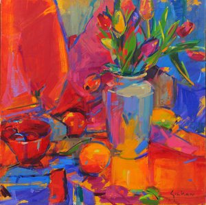 Tulip Odyssey, 2024 (óleo sobre tela) de Peter Graham