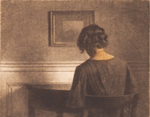 Moça por uma mesa semicircular de Peter Vilhelm Ilsted