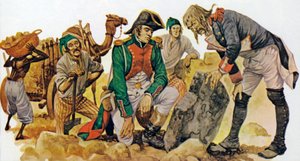 Descoberta da Pedra de Roseta no Egipto (cor litho) de Peter Jackson