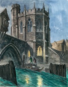 Reconstrução imaginária da capela de St Thomas na antiga ponte de Londres de Peter Jackson