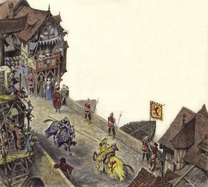 Justa na antiga ponte de Londres em 23 de abril de 1390 de Peter Jackson