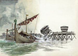 Ponte de Londres sendo puxada para baixo no ataque viking liderado por Olaf O Norseman em 1014