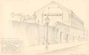 Marylebone Theatre, Londres, parte traseira do teatro em Mulready Street (originalmente Little Church Street) de Peter Jackson