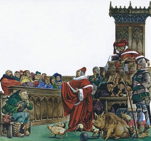 Corte medieval em que os animais eram submetidos a julgamento (cor litho) de Peter Jackson