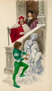Michelangelo, quando menino, esculpindo uma estátua da neve de Peter Jackson