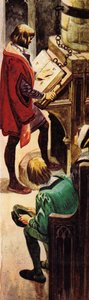 Lendo uma Bíblia acorrentada na igreja de Peter Jackson