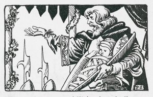 O primeiro Príncipe de Gales, nascido no Castelo de Caernarvon, é apresentado ao povo galês pelo Rei Eduardo I (litografia)