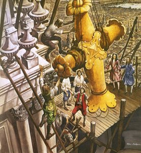 A cruz de ouro sendo colocada no topo da Catedral de São Paulo de Peter Jackson