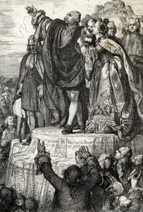 Celebração da Primeira Federação Nacional a 14 de Julho de 1790 no Altar da Pátria em Champs-de-Mars, por ocasião do primeiro aniversário da captura da Bastilha: O Rei Luís XVI, rodeado pela sua família, prestando juramento sobre a constelação de Peter Johann Nepomuck Geiger