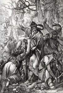 Imperador Carlos Magno (ca. 742-814) em guerra contra os saxões, 772 (Imperador Carlos Magno) durante as guerras dos saxões, 772) Desenho de penas do "Historische Memorabilian des In-und Auslandes" (Recordações Históricas) de Anton Ziegler de Peter Johann Nepomuck Geiger