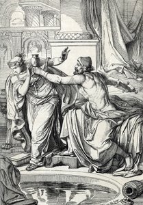 A princesa gepida Rosemonde (morreu 572) e o seu amante assassino do seu marido Rei Alboin envenenaram-se com o mesmo cálice de veneno, 572 (a princesa gepida Rosamunde (ou Rosamunde) e o seu amante suicidaram-se com o mesmo cálice de veneno, 572) Desenho  de Peter Johann Nepomuck Geiger