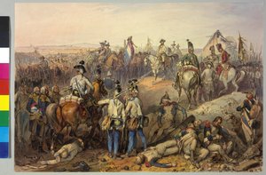 Primeira guerra de coligação. 18.3.1793: Karl batalha de Neerwinden 1793 (aguarela)