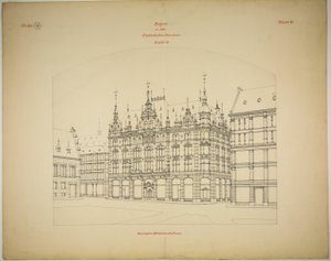 Rathskeller novo edifício, Halle (Saale), Saxônia-Anhalt, Alemanha, Perspectiva (inacabada)