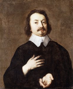Retrato de um cavalheiro, de comprimento médio, em preto com colarinho branco, de Peter Lely